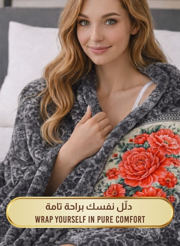بريميم بطانية من فرو المنك الرمادي الزهري فائق النعومة بوزن ٦ كيلوجرامات – بطانية أنيقة سميكة فاخرة ودافئة - Image 3